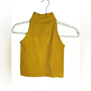 Dynamic yellow turtle neck sleeveless crop top one size‎